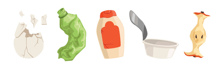 Different Garbage and Waste Type Object Vector Set