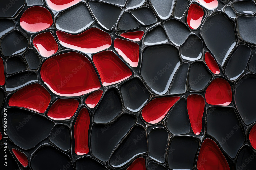 Poster Abstract image of interwoven red and black shapes, creating a mesmerizing, textured pattern.