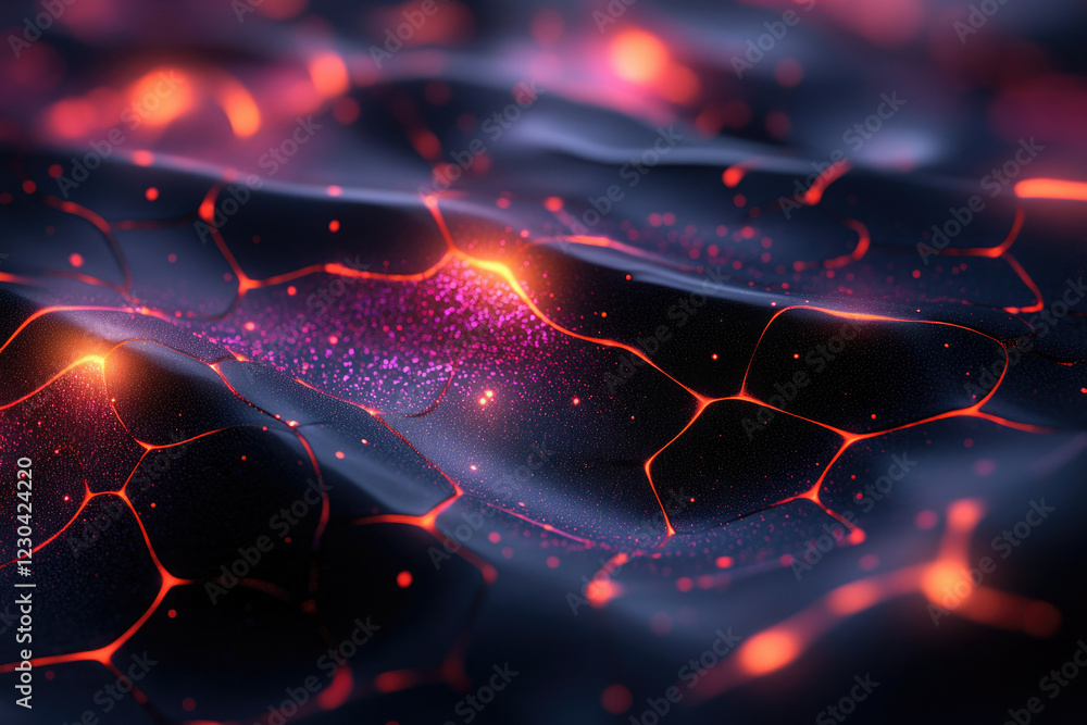 Poster abstract glowing lava-like texture with vibrant red and purple hues, creating a dynamic, wavy surfac