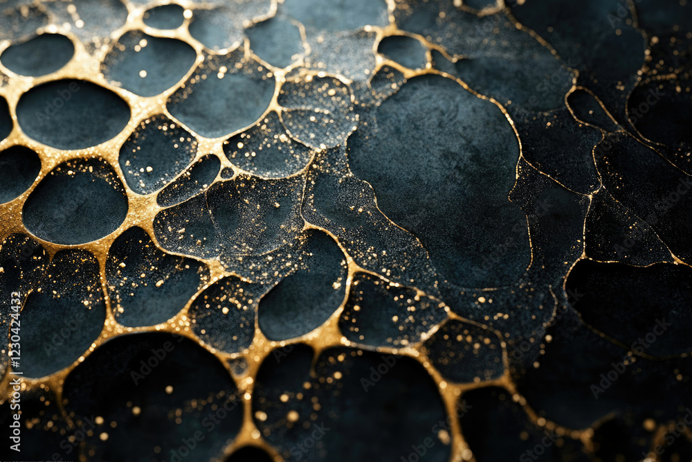 Leinwandbilder Abstract close-up of dark surface with gold veins creating a mesmerizing pattern.