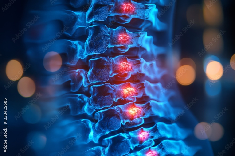 Aufkleber visual representation of human spine highlighting areas of concern with glowing effects