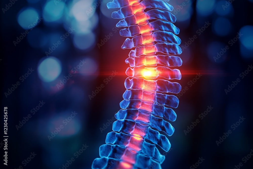 Poster Visual representation of a human spine with highlighted neural pathway emphasizing health and wellness in anatomy
