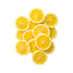 Obraz premium Fresh lemon slices arranged in vibrant display, showcasing their bright yellow color and juicy texture. Perfect for culinary use or as refreshing garnish