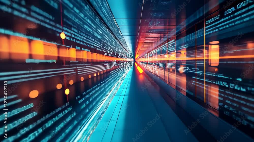 Poster futuristic corridor illuminated by glowing data streams in a high-tech environment, abstract futuris
