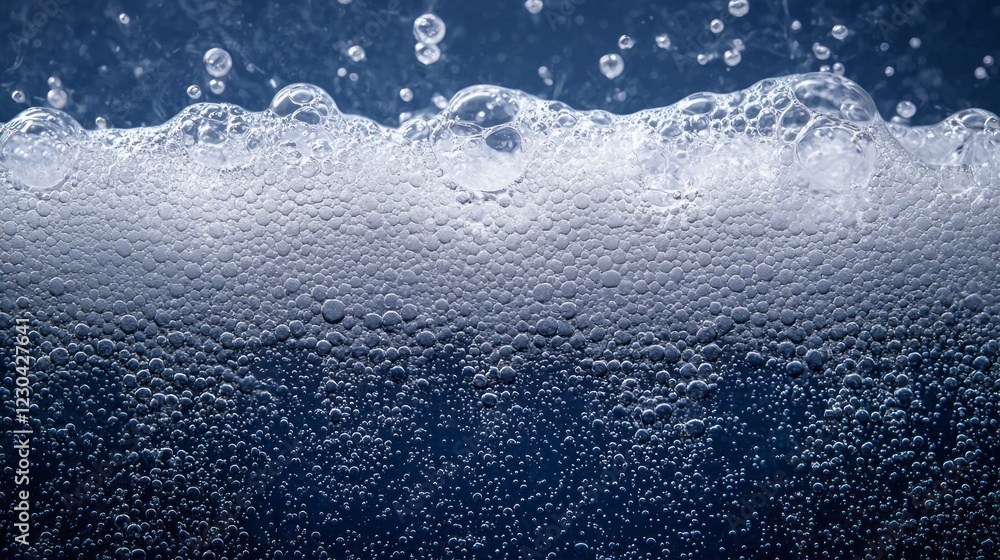 Aufkleber Dark blue foam dominates the composition, filled with countless bubbles that rise and pop, creating an enchanting underwater visual. The dynamic textures amplify the sense of depth and movement