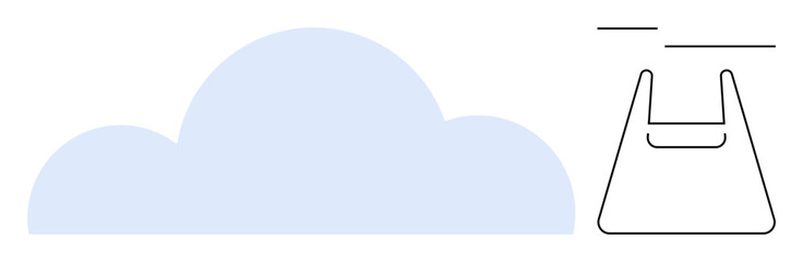 Large blue cloud figure paired with a minimalist line art storage icon. Ideal for technology, data storage, cloud computing, online services, digital trends, IT infrastructure, innovation concepts