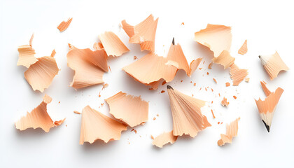 Pencil shavings on white background, top view