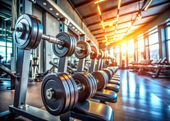 Fototapeta premium Sharp Focus Gym Fitness Equipment: Weights, Dumbbells, and Machines