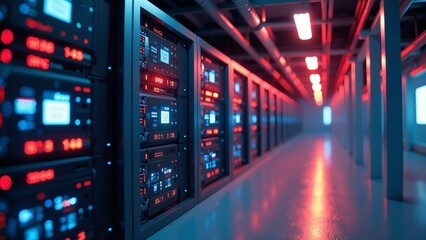 A futuristic quantum computing setup with glowing decision tree branches and fiber optics.