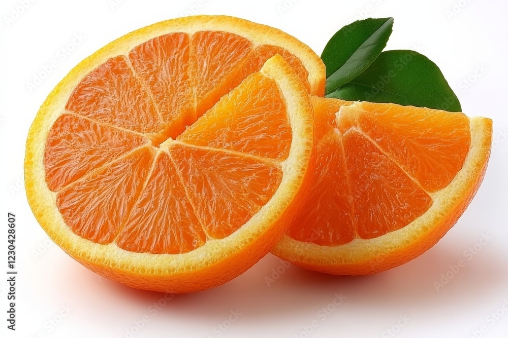 Poster Freshly sliced oranges with vibrant color and rich texture displayed on a clean surface