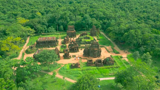 Aerial view on My Son Sanctuary, Unesco Heritage in Da Nang, Vietnam