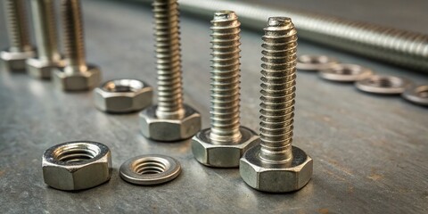 Sheet Metal Fabrication: Stainless Steel Screws, Hex Nuts & Fasteners Close-up