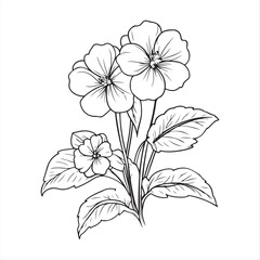  Three-Flower Botanical Illustration , Minimalist Line Art