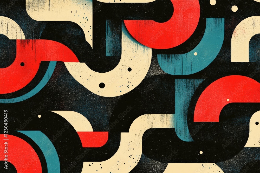 Poster colorful abstract pattern with geometric shapes and contrasting colors on a dark background