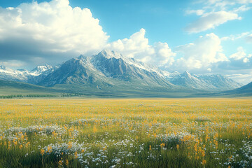 Mountain Meadow Wildflowers Under a Sunny Sky