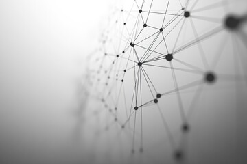 A minimalist design featuring interconnected lines and dots forming a network