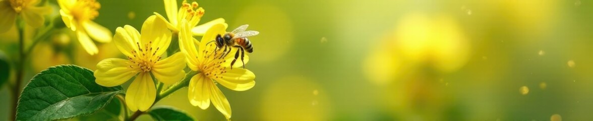 Fototapeta premium Isolated linden flowers with delicate golden pollen and surrounding bees, floral, botanical