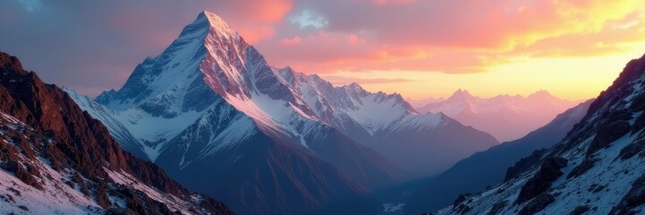 Killer Nanga Parbat mountain at sunrise with rugged terrain, rocky, alps