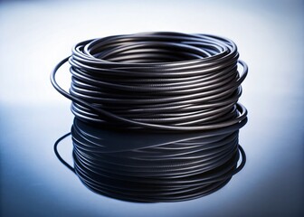 Silhouette of Black Wire Coil on White Background - Abstract Industrial Stock Photo