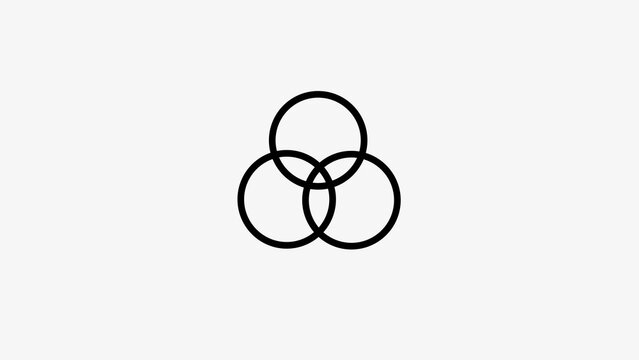 Rotating three circle combination icon. Three overlapping circles icon. line art illustration background.
