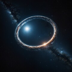 A glowing white ring floating in deep space with distant stars