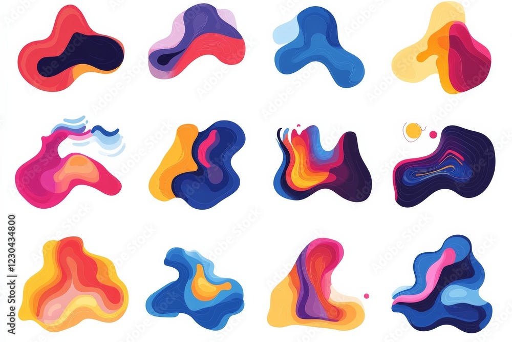 Poster colorful abstract shapes in a vibrant composition showcasing fluid designs and artistic expression