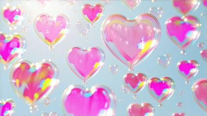 pink soap bubbles in the shape of a heart. wedding background, Valentine Day