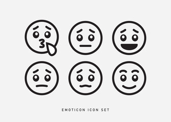 vector emoticon icon collection. black and white set of smiley faces line art.