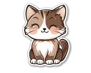 Cute cartoon cat sitting, white background, children's illustration (1)