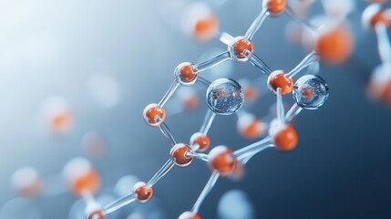 Obraz premium Dynamic molecule structure with orange and white spheres in macro photography