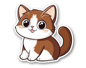 Obraz premium Cute brown kitten sitting, white background, children's book illustration (2)