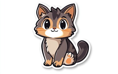 Obraz premium Cute cartoon cat sitting, white background, children's illustration (2)