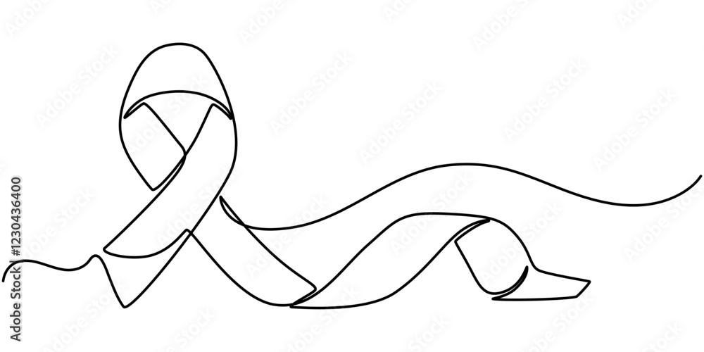 Poster ribbon web banner with continuous line icon, cancer awareness continuous line drawing with color sha