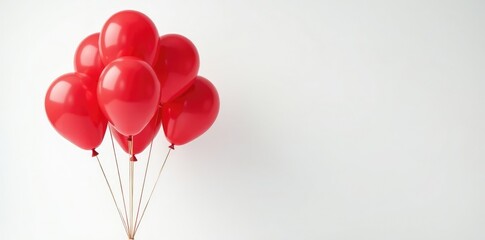 A bundle of red balloons tied to a metal rod on a white background, solo, background