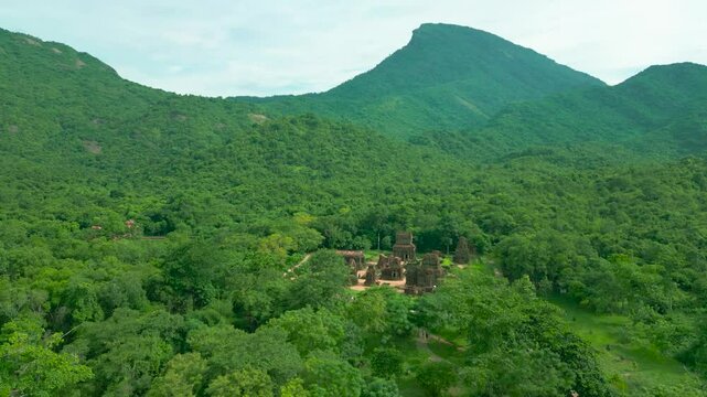 Aerial view on My Son Sanctuary, Unesco Heritage in Da Nang, Vietnam