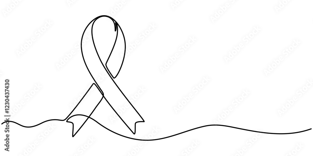 Aufkleber ribbon web banner with continuous line icon, cancer awareness continuous line drawing with color sha