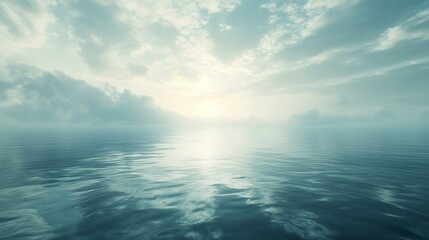 Obraz premium Calm ocean sunset, hazy sky, peaceful waters reflecting light. Ideal for travel, meditation, or serenity themes