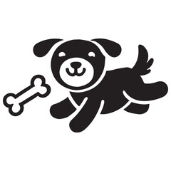 Playful Puppy Silhouette Illustration with Bone Vector Art