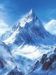 Obraz premium Snow-capped mountain peak under a bright blue sky