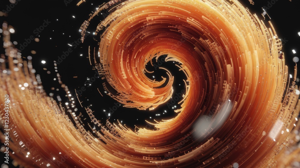 Poster Abstract swirling vortex of golden, glowing lines against a dark background, creating a mesmerizing visual effect.
