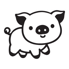 Cute Pig Silhouette Illustration Cartoon Farm Animal