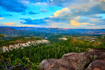 Kolob Canyon Forest and Rocky Terrain at Sunset Panoramic View