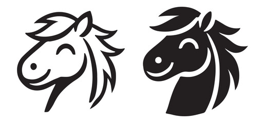 Smiling Horse Head Silhouettes Vector Icons