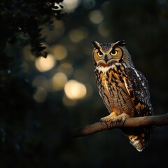 Majestic Owl Perched on a Branch in Soft Evening Light