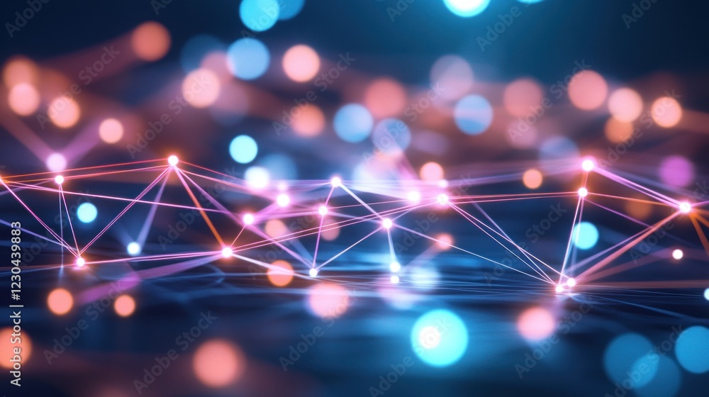 Poster abstract network connection with glowing nodes and lines.