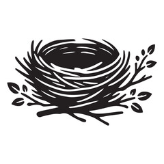Detailed Bird Nest Silhouette Illustration