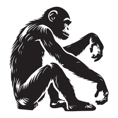 Sitting Chimpanzee Silhouette Illustration