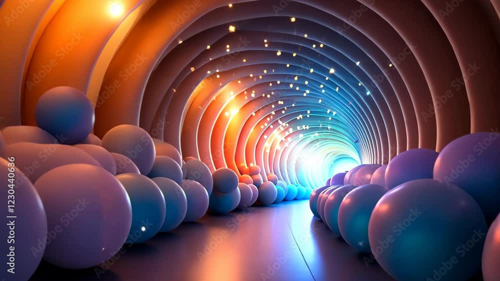 Poster pastel glow tunnel with luminous blobs creating an immersive surreal atmosphere, 3d pastel glow tunn