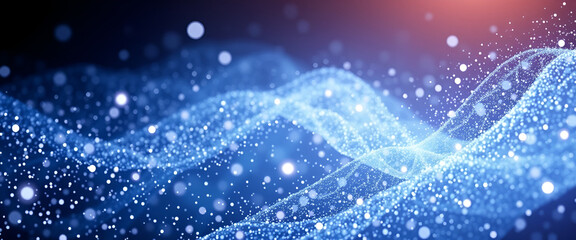 A glowing blue particle wave design, showcasing dynamic motion and futuristic technology, perfect for digital and tech visuals.