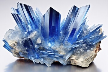 Obraz premium Blue Kyanite with Quartz Crystal from Cepelinha, Brazil. Raw and Unprocessed, Precious Gemstone of Natural Mining and Mineral Isolated on White